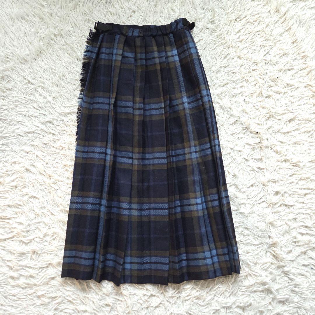 美品　オニールオブダブリン　ラップスカート　ロング チェック　プリーツ　レザー
