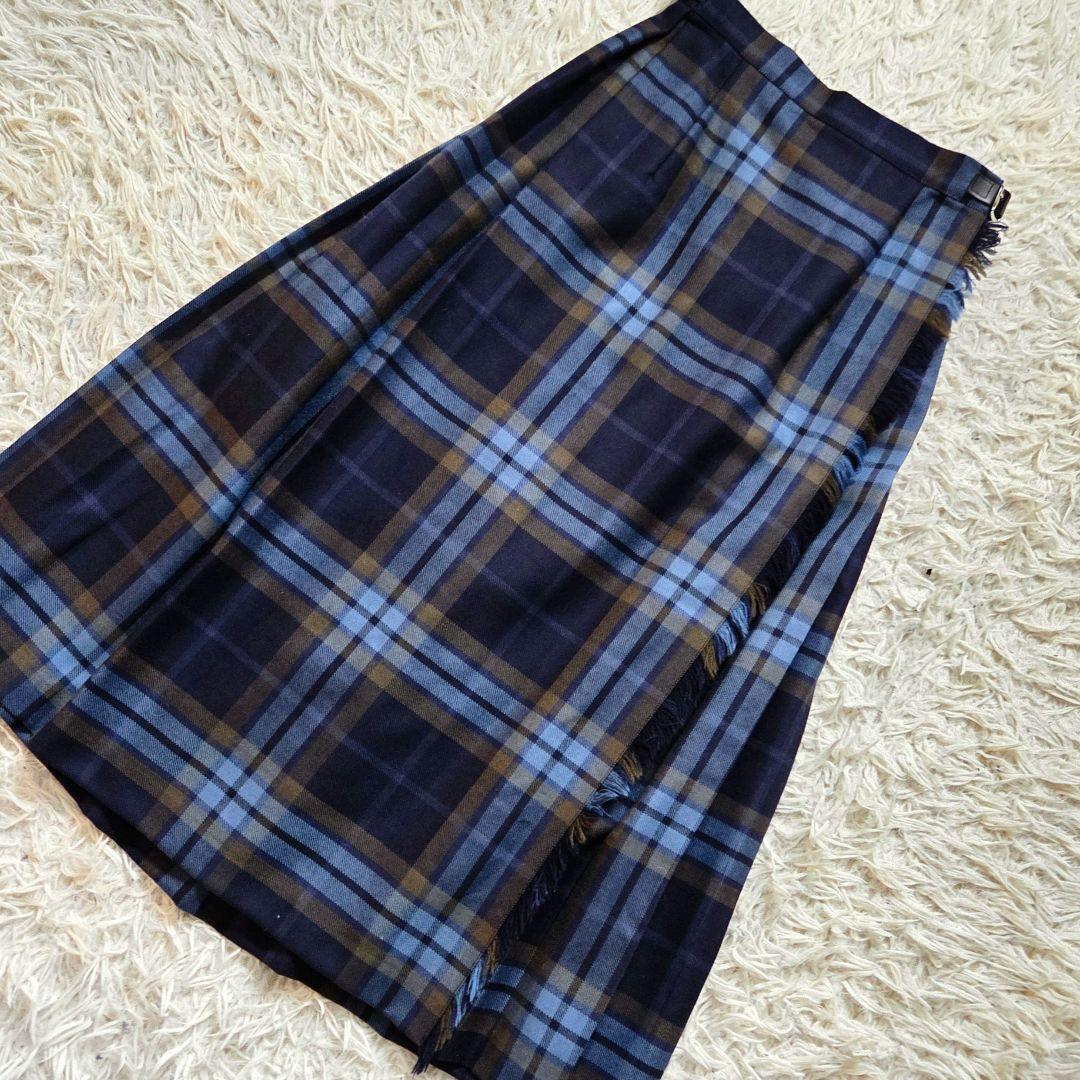 美品　オニールオブダブリン　ラップスカート　ロング チェック　プリーツ　レザー