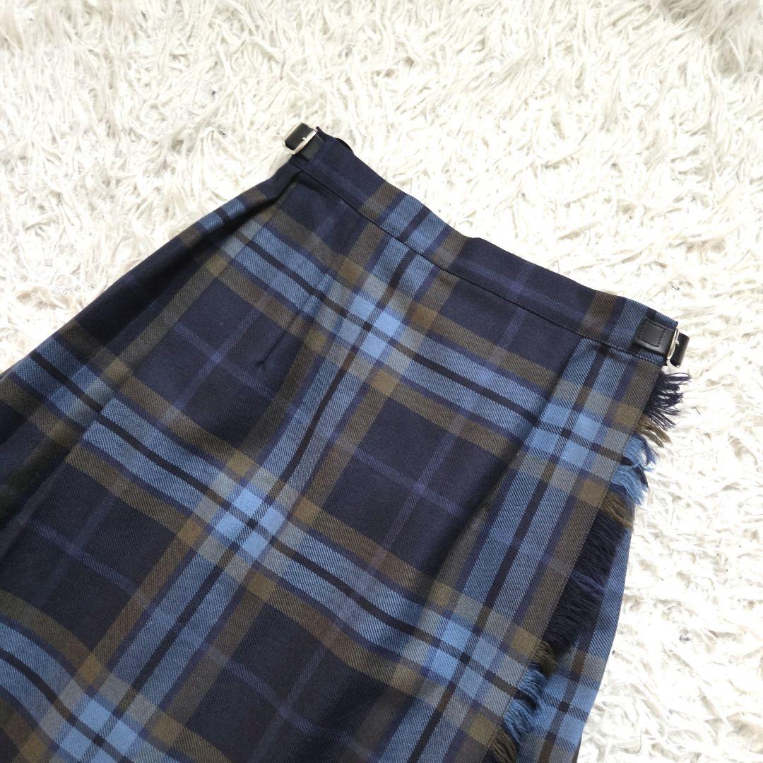 美品　オニールオブダブリン　ラップスカート　ロング チェック　プリーツ　レザー