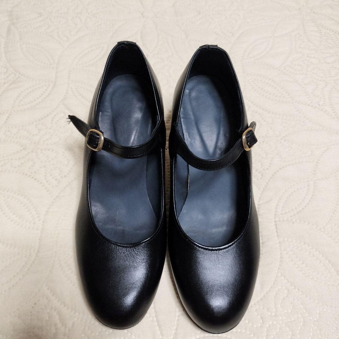 【新品未使用】 ブラック フラメンコシューズ ストラップ付き 本革