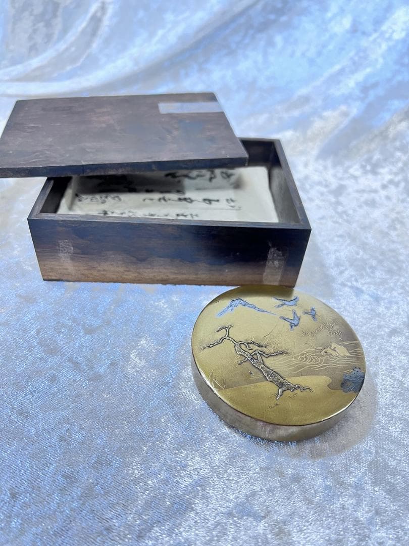 金蒔絵山水紋香箱 江戸期 合せ箱 金銀 富士山 高蒔絵 山と鳥