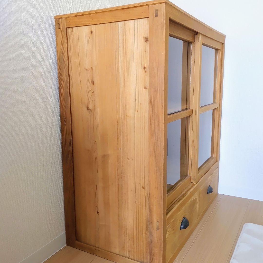 アンティーク 2way 仕切り棚 チェスト 食器棚 書類棚 無垢材 無塗装