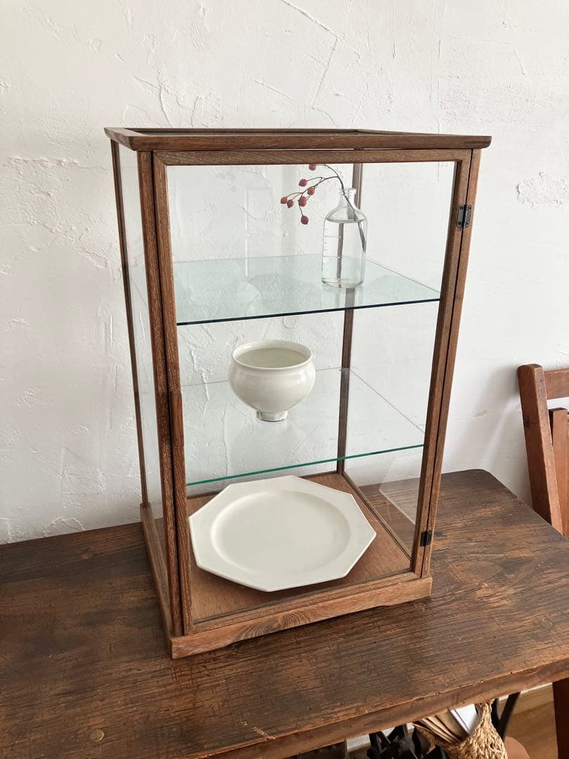 【引取限定】古い木枠のガラスケース 3段ショーケース 木製コレクションケース