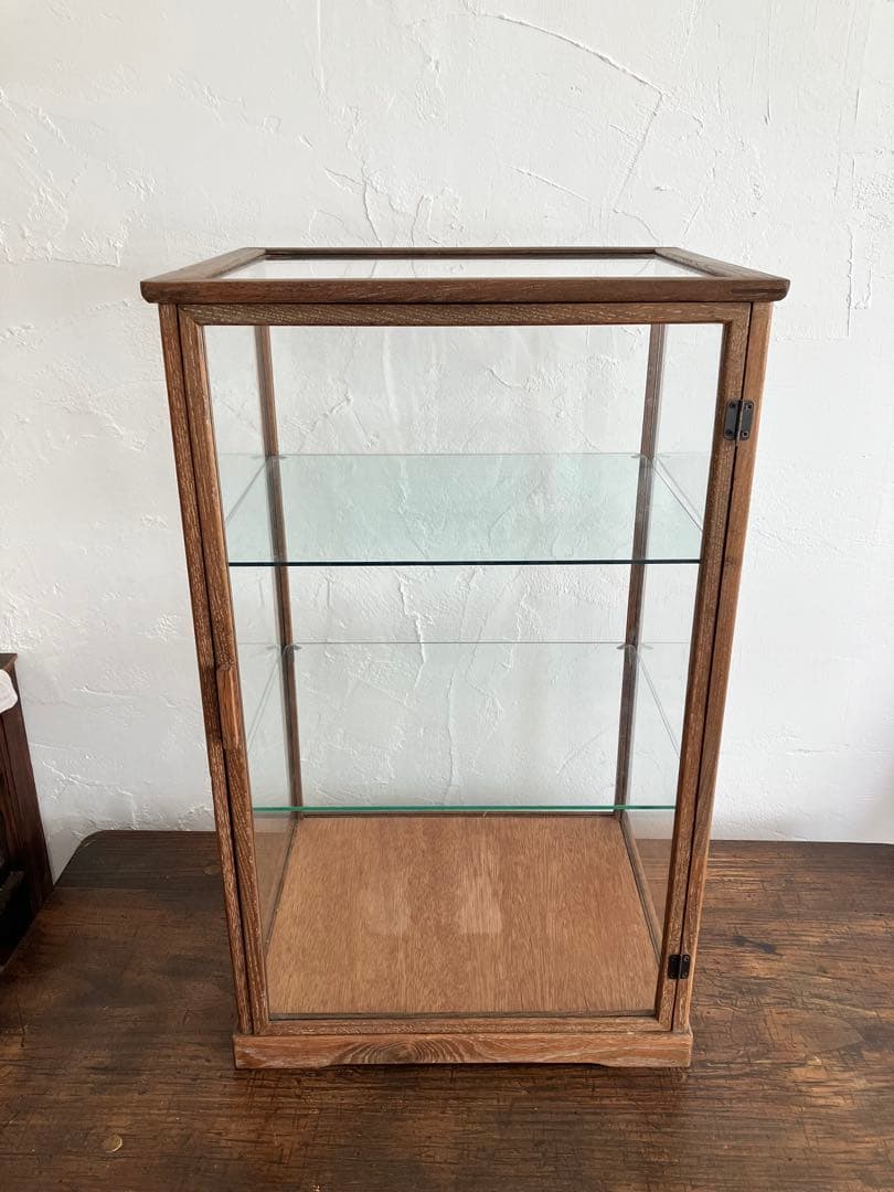 【引取限定】古い木枠のガラスケース 3段ショーケース 木製コレクションケース