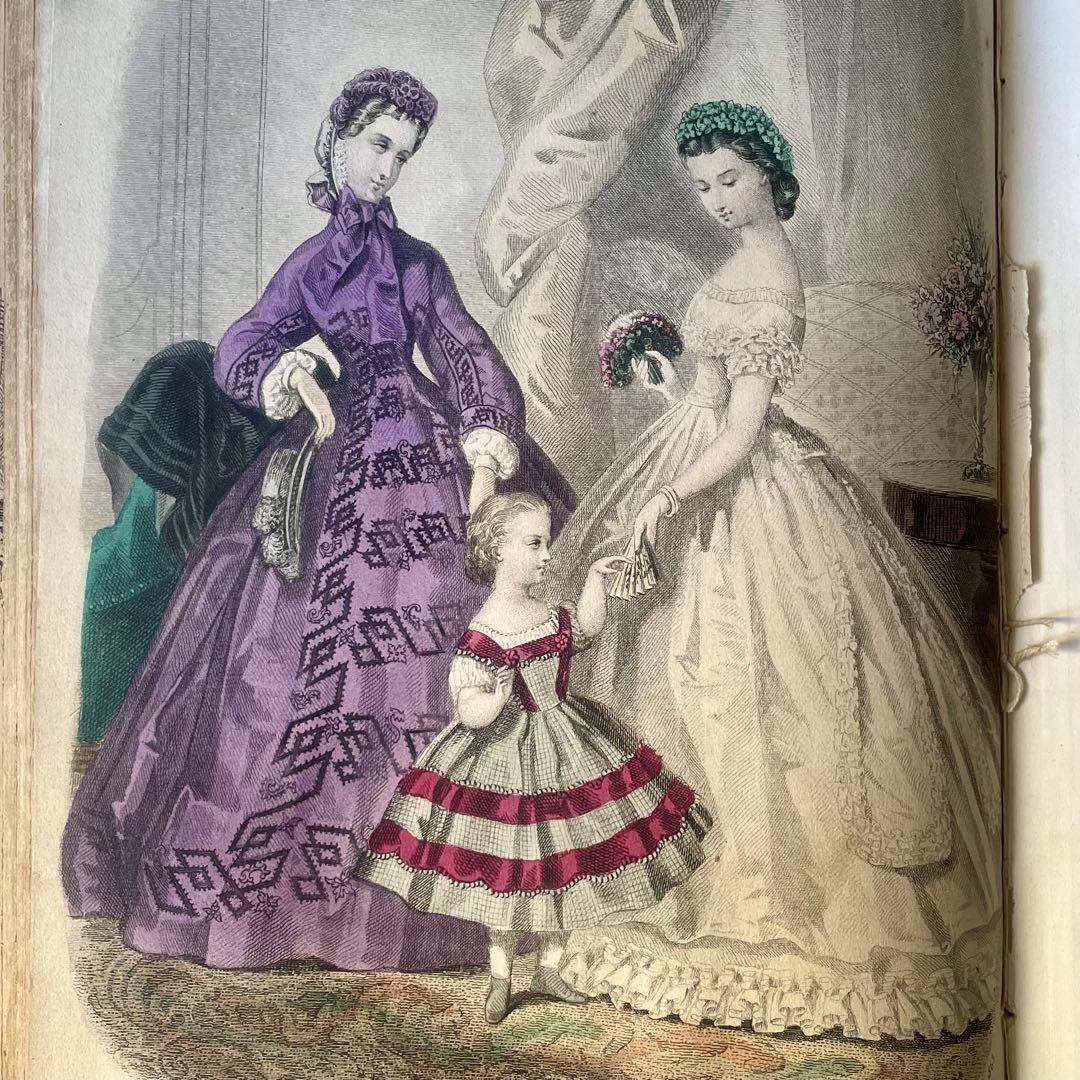 マガジン・デ・ドゥモアゼル1863年　フランスアンティーク　本　古書　彩色銅版画