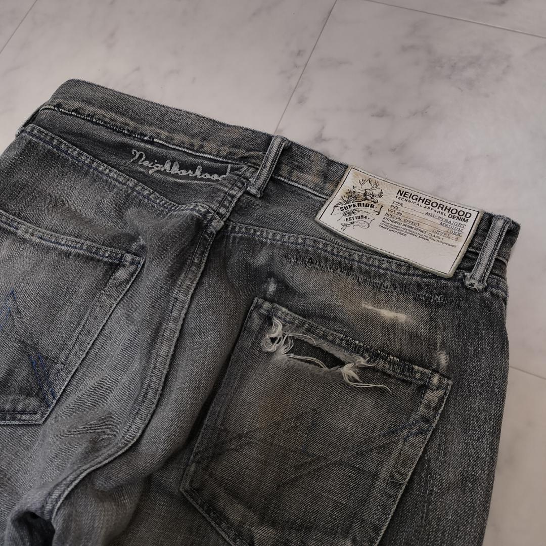 ネイバーフッド ビヨンドサベージミッドストレートデニム M ジーンズ ダメージ