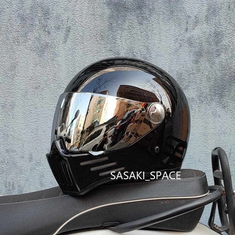 新品　レトロ バイク オンロード 　フルフェイスヘルメット　艶有り黒　XL