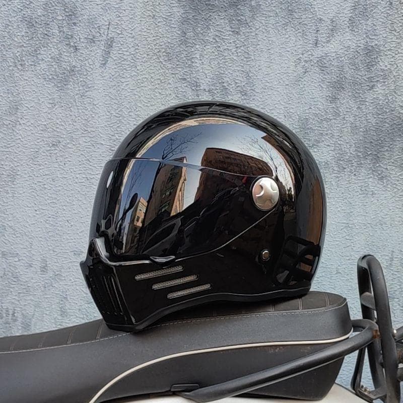 新品　レトロ バイク オンロード 　フルフェイスヘルメット　艶有り黒　XL