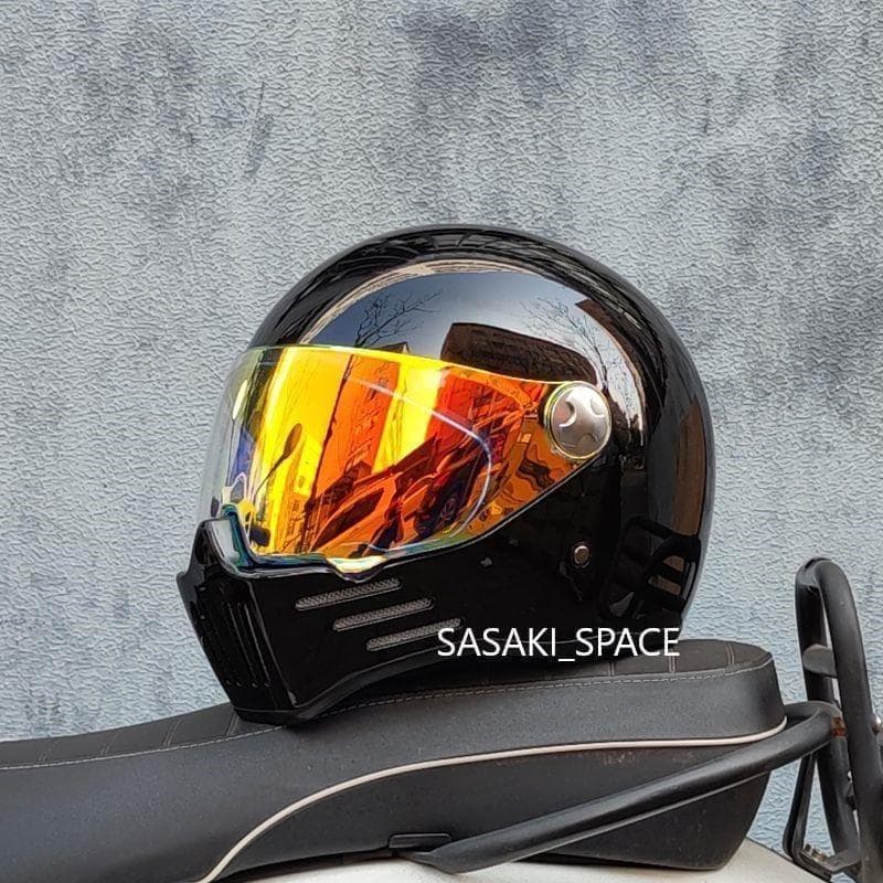 新品　レトロ バイク オンロード 　フルフェイスヘルメット　艶有り黒　XL