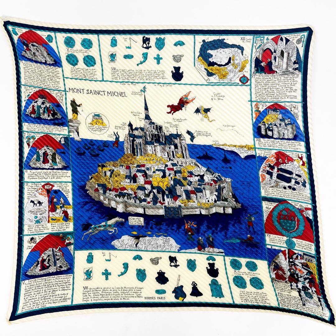 鑑定済・極美品・希少 エルメス スカーフ プリーツカレ90 モンサンミッシェル