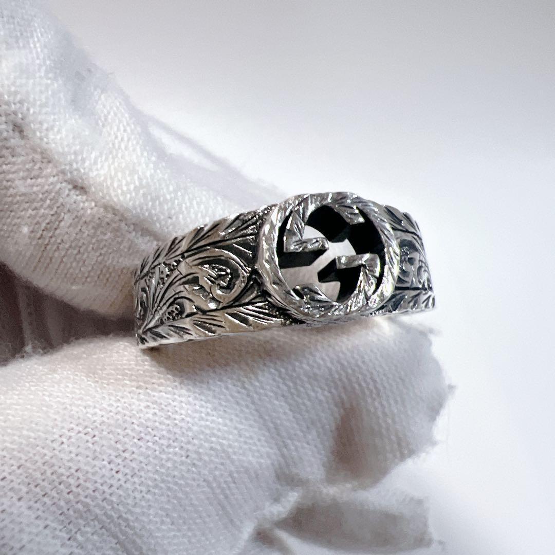 極美品》GUCCI インターロッキング GG アラベスク リング 燻 20号