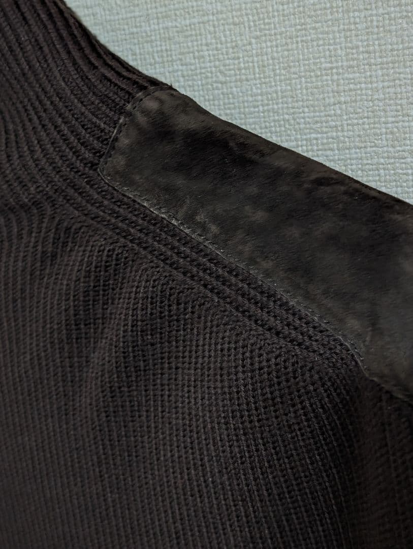 美品 GUCCI レザーパッド ダークブラウン ニット ジャケット