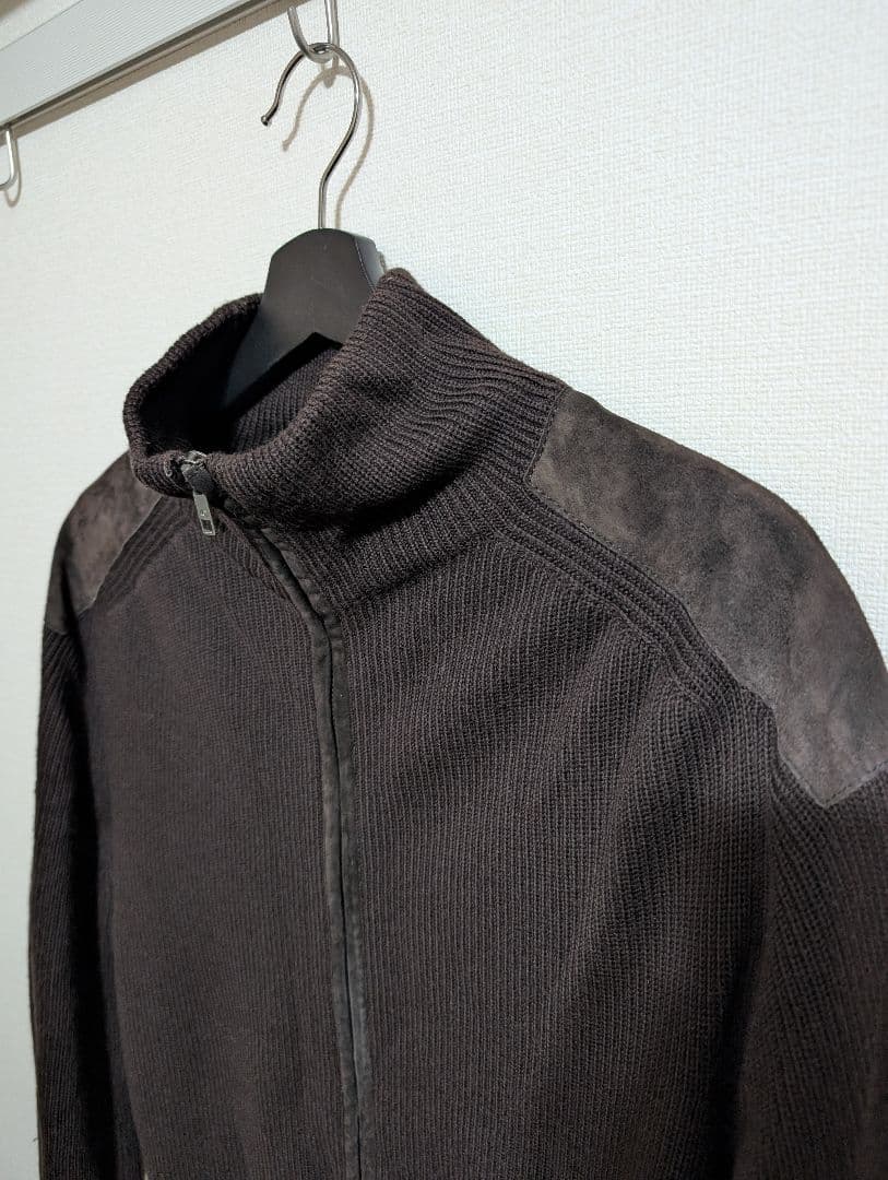 美品 GUCCI レザーパッド ダークブラウン ニット ジャケット