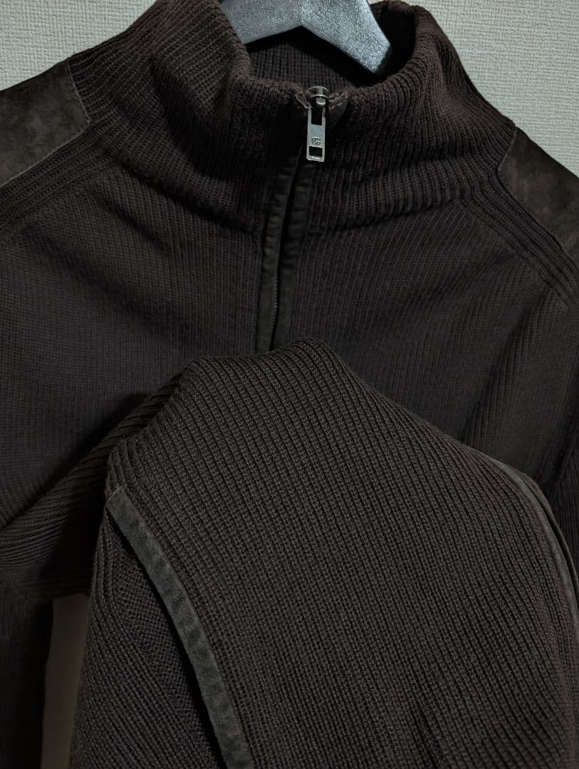 美品 GUCCI レザーパッド ダークブラウン ニット ジャケット