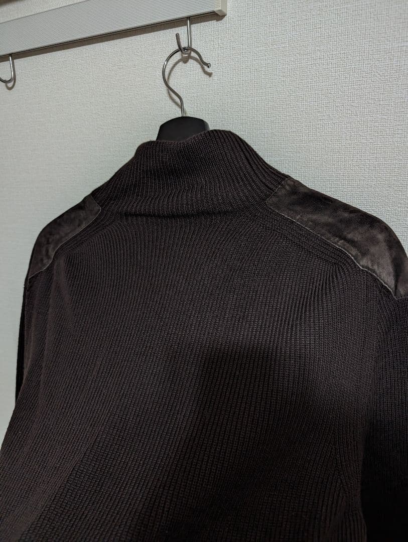 美品 GUCCI レザーパッド ダークブラウン ニット ジャケット