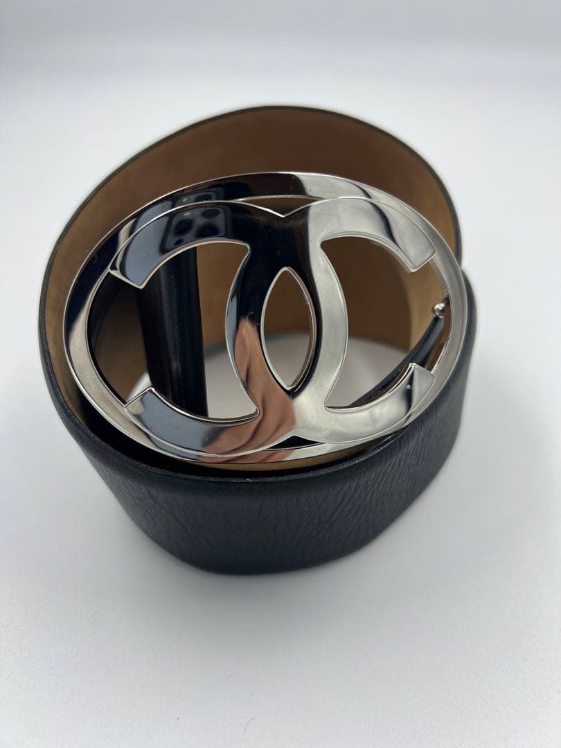 極美品　CHANEL ベルト ココマーク バックル ブラック デカロゴ