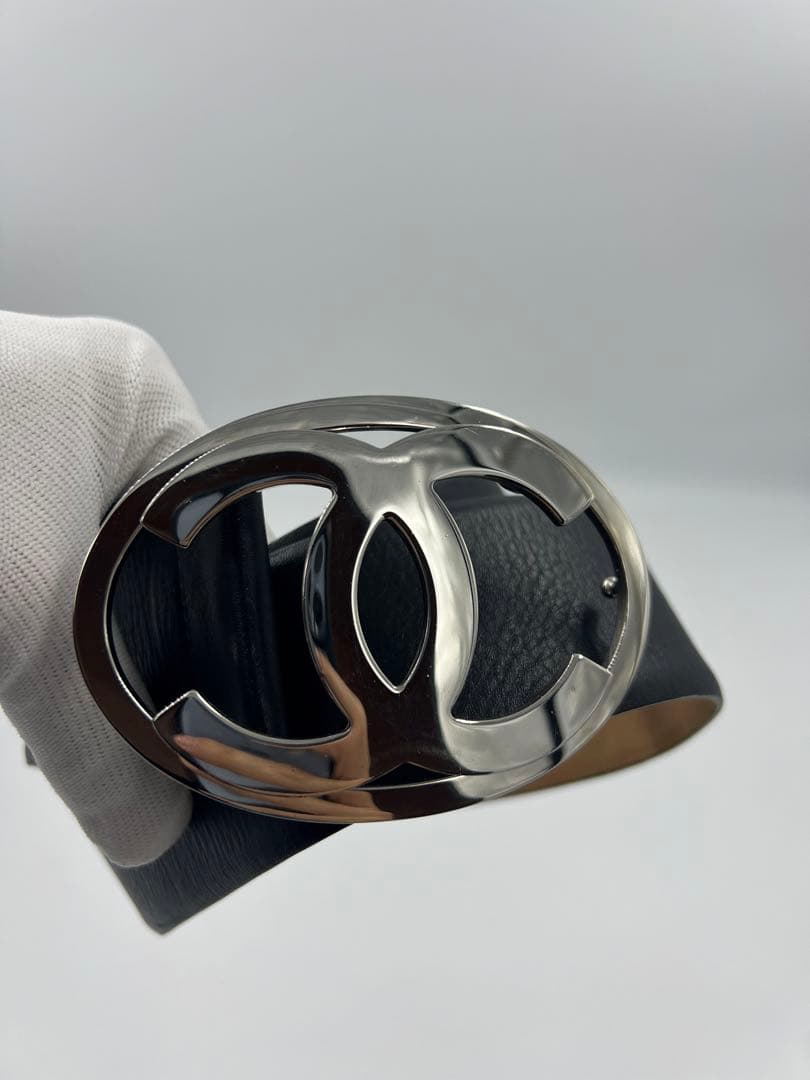 極美品　CHANEL ベルト ココマーク バックル ブラック デカロゴ