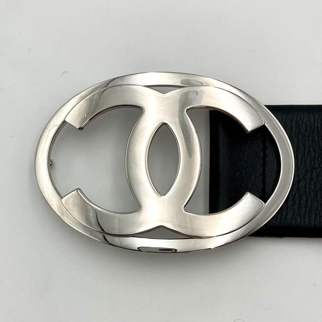 極美品　CHANEL ベルト ココマーク バックル ブラック デカロゴ