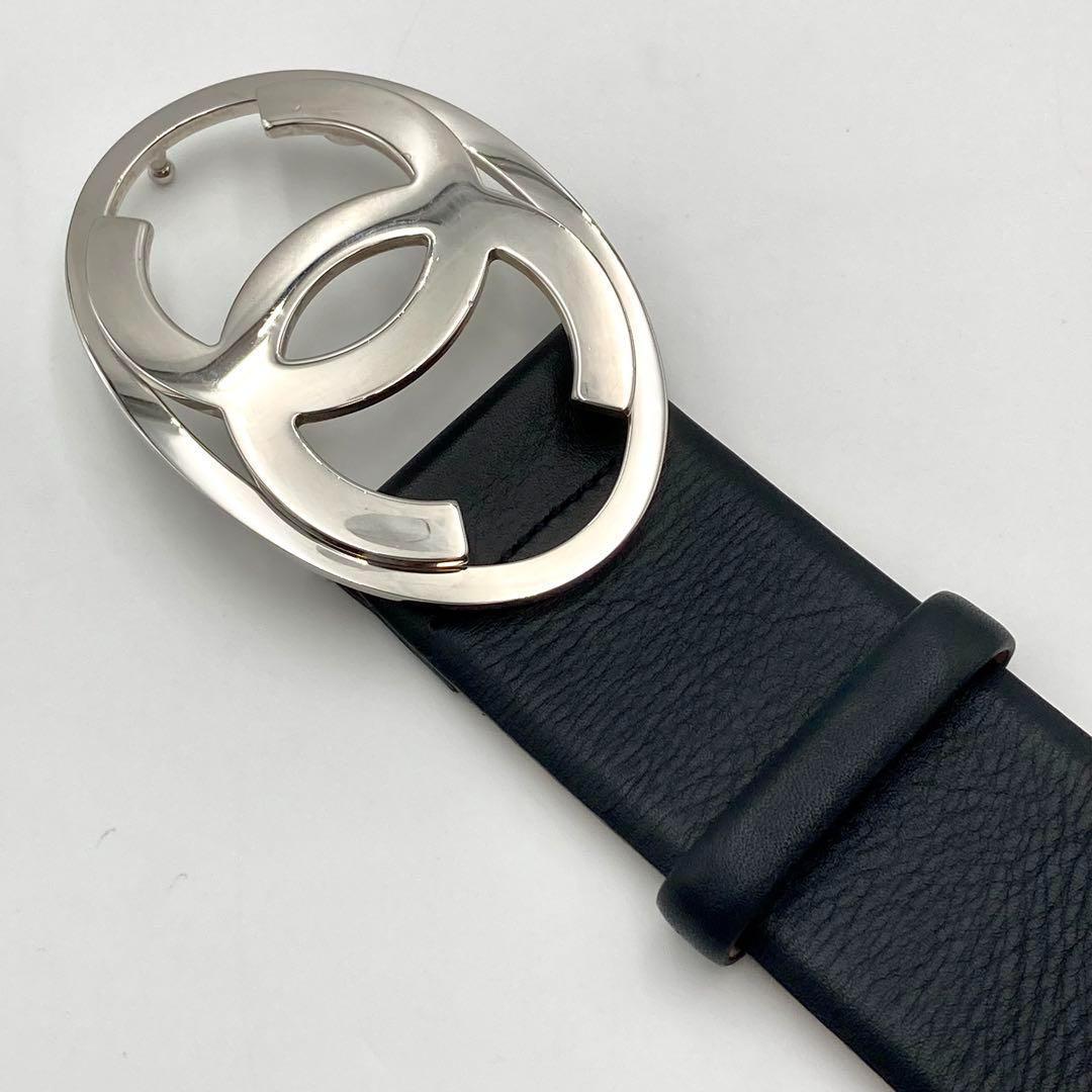 極美品　CHANEL ベルト ココマーク バックル ブラック デカロゴ