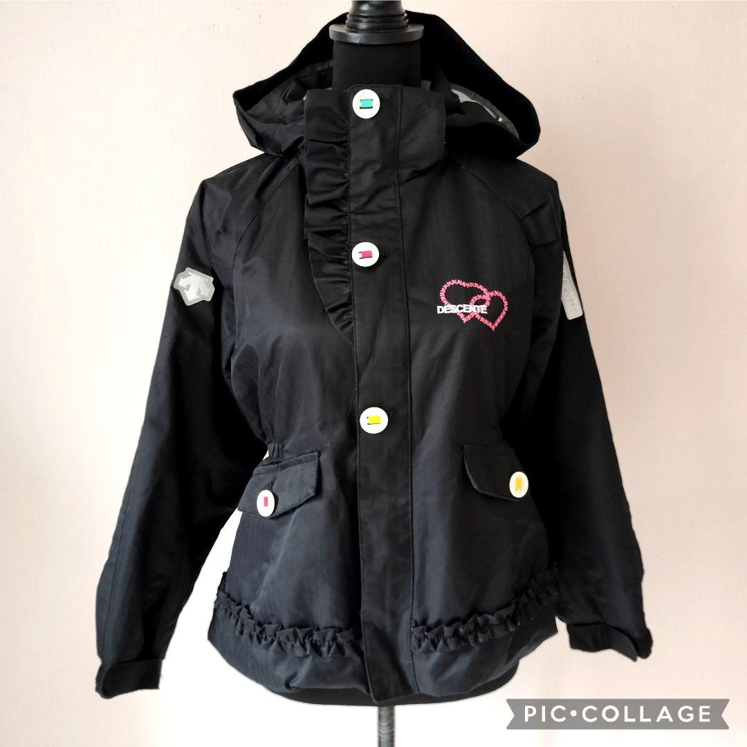 美品デサントフリルガールハート スキーウェア上下 ヒートナビ 黒