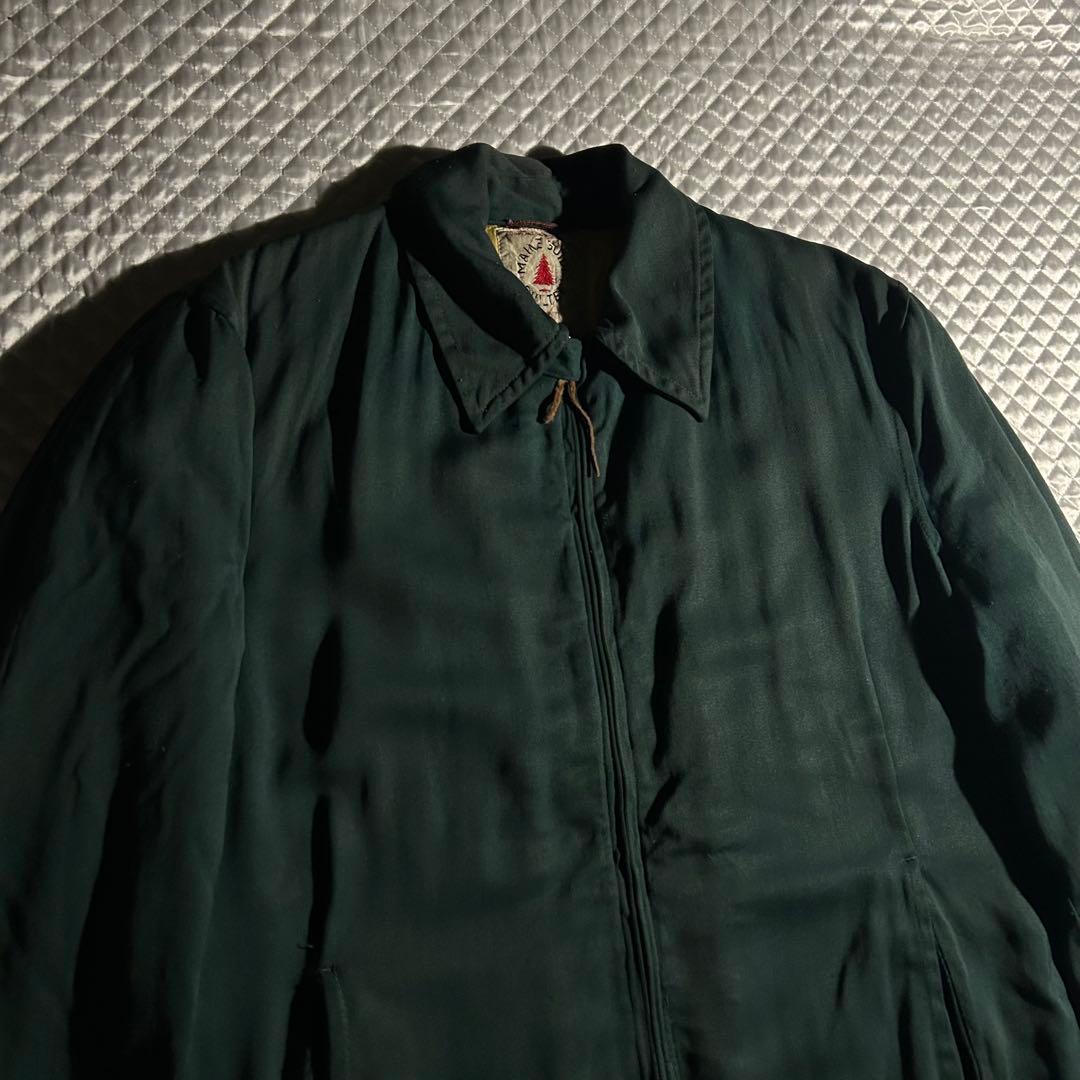 50s VINTAGE USA レーヨンギャバキルティングジップジャケット 中綿