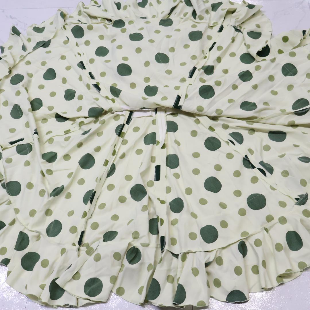 【美品 フラメンコ衣装】グリーン ワンピース ドレス ボランテ 水玉 ドット 緑