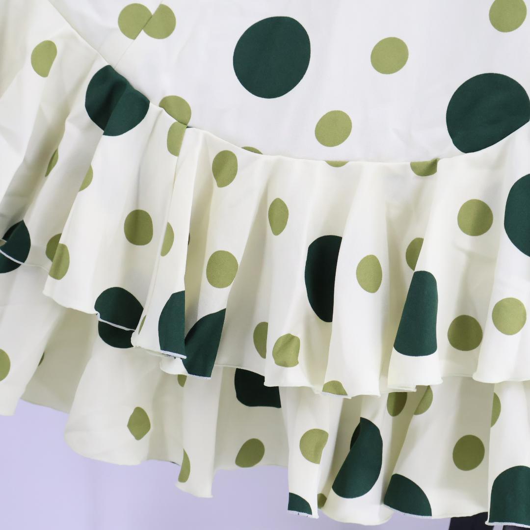 【美品 フラメンコ衣装】グリーン ワンピース ドレス ボランテ 水玉 ドット 緑
