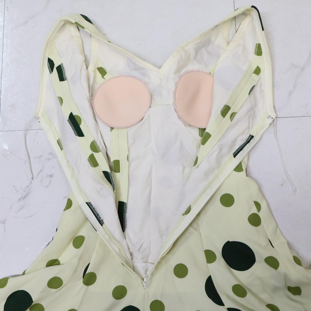 【美品 フラメンコ衣装】グリーン ワンピース ドレス ボランテ 水玉 ドット 緑