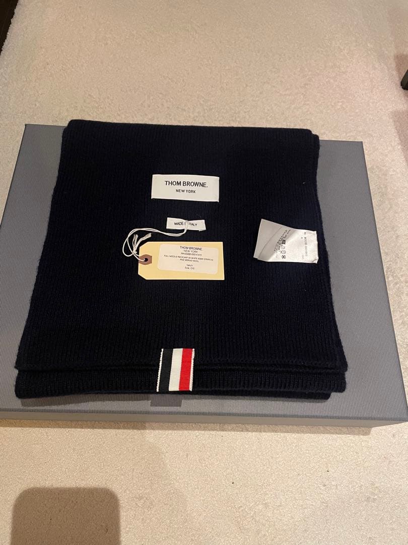 THOM BROWNE ネイビー ホワイト ストライプ マフラー