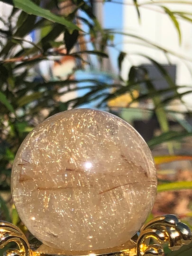 ❤️ ✳金運アップ レア　35.5mm ゴールド　ルチルクォーツ 丸玉（75）