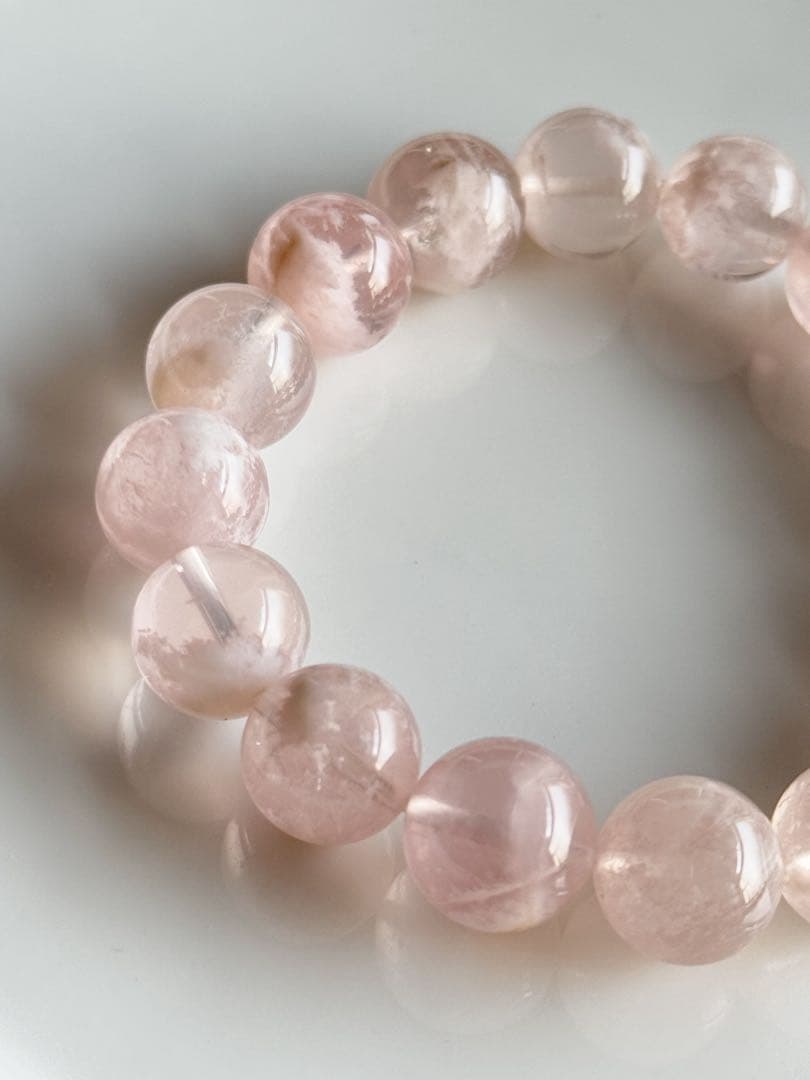 【16.5cm 12mm】セリサイトインローズクォーツ ブレスレット 天然石