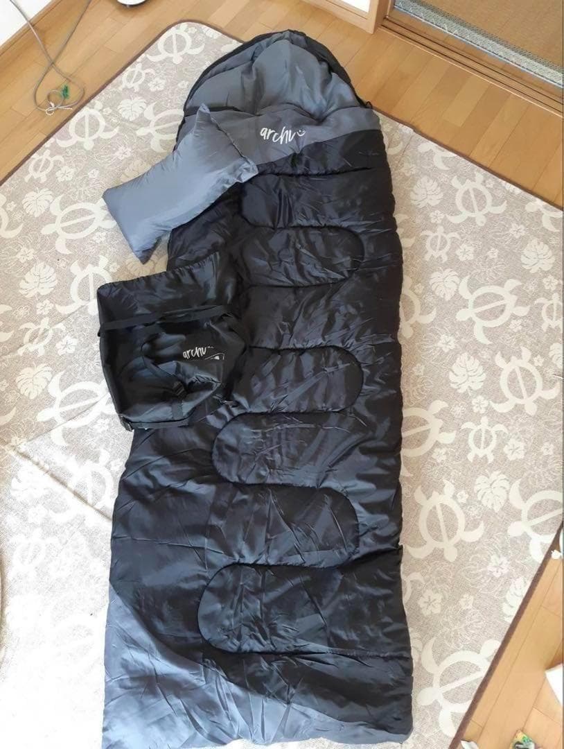 【２個セット】枕付き 寝袋 シュラフ フルスペック 封筒型 -15℃ ブラック