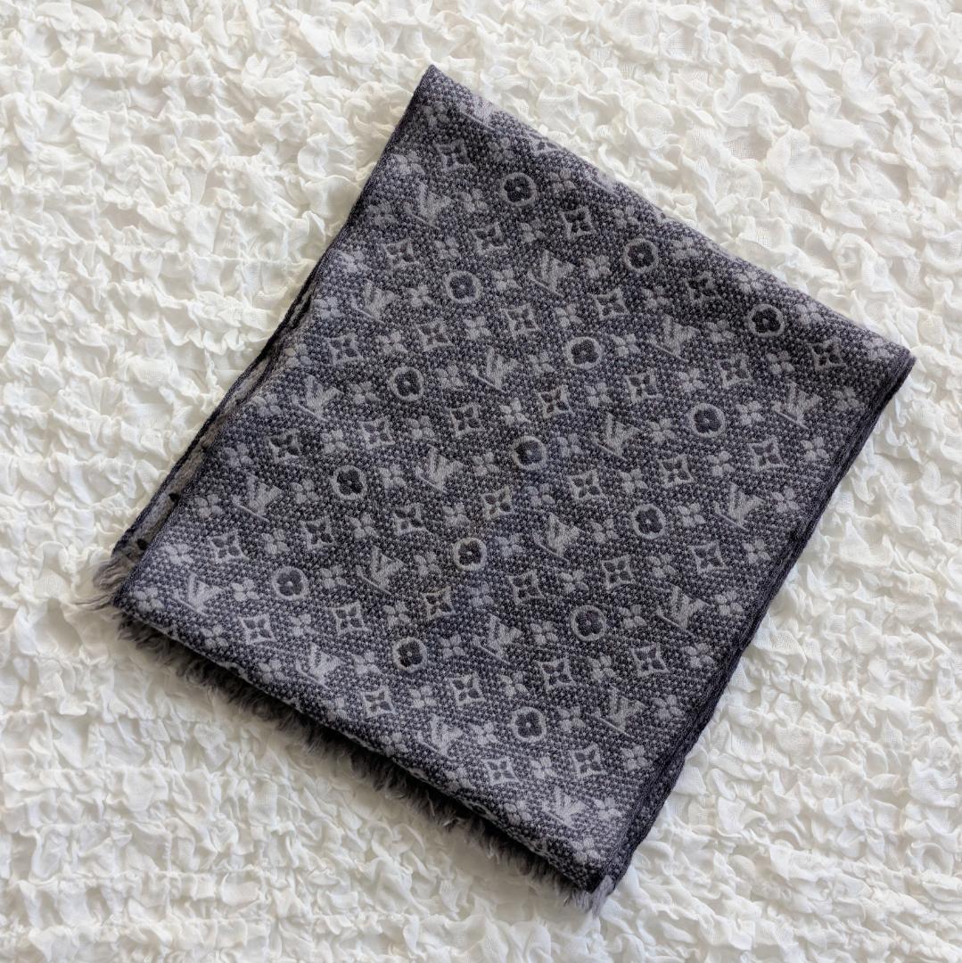 ルイヴィトン エシャルプ モノグラム クラシック マフラー グレー系 コットン