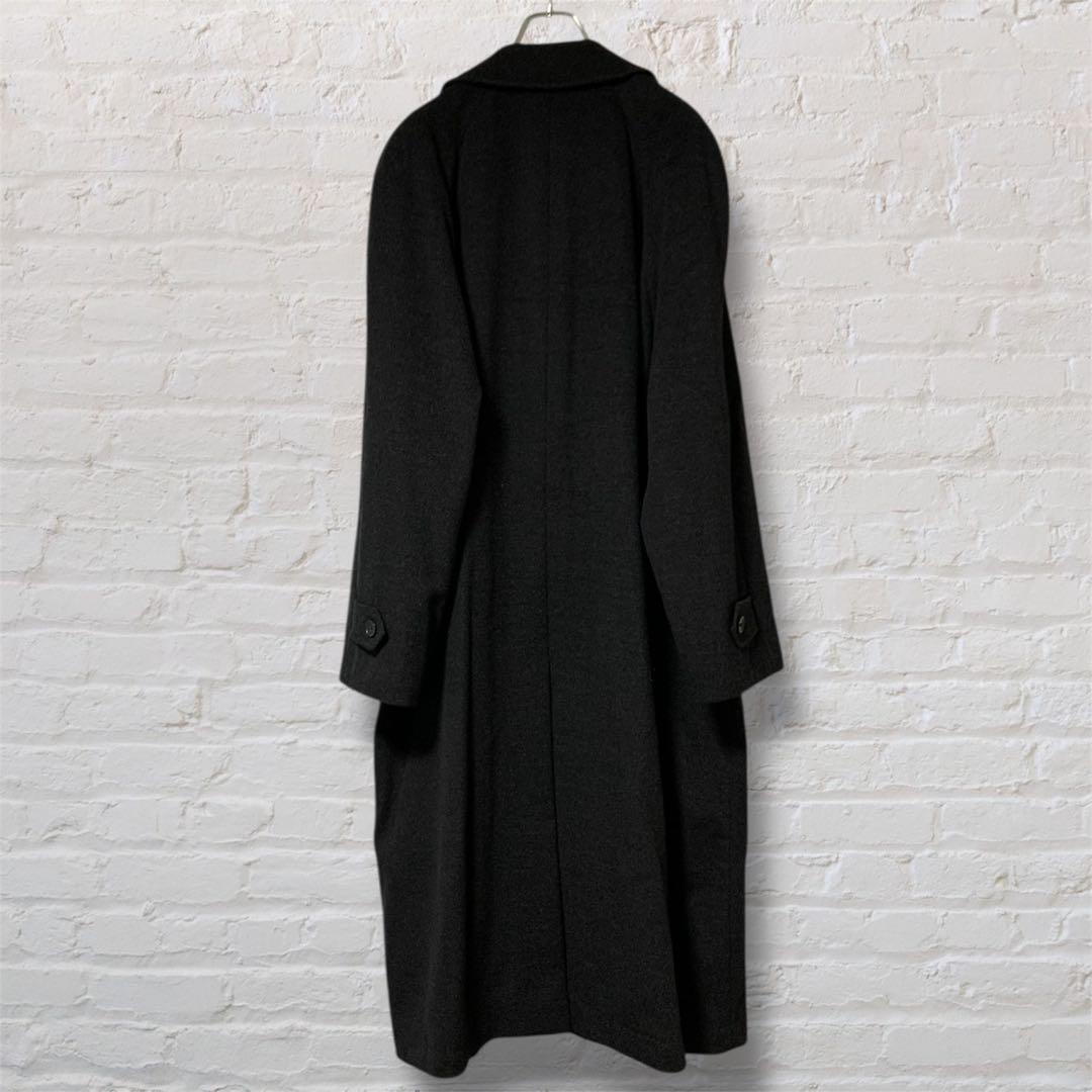 マキシ丈ステンカラーコート　ブラック　ウール生地+カシミヤ混　超ロング丈