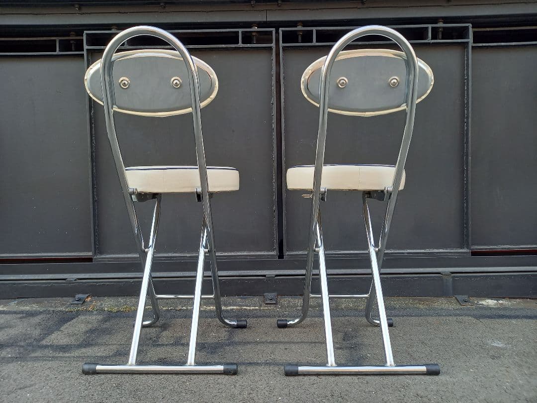 1980's　スペースエイジ　白×青　アメリカン　フォールディング　チェア　２脚