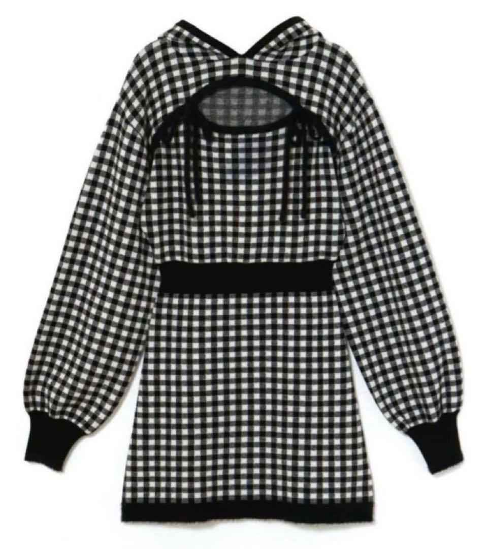 bubbles リボンフーディーニットワンピース ギンガム