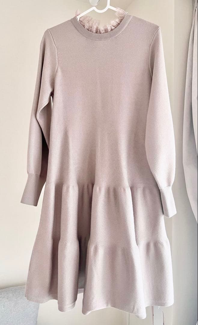 [新品タグ付]レースレイヤードミニニットワンピース