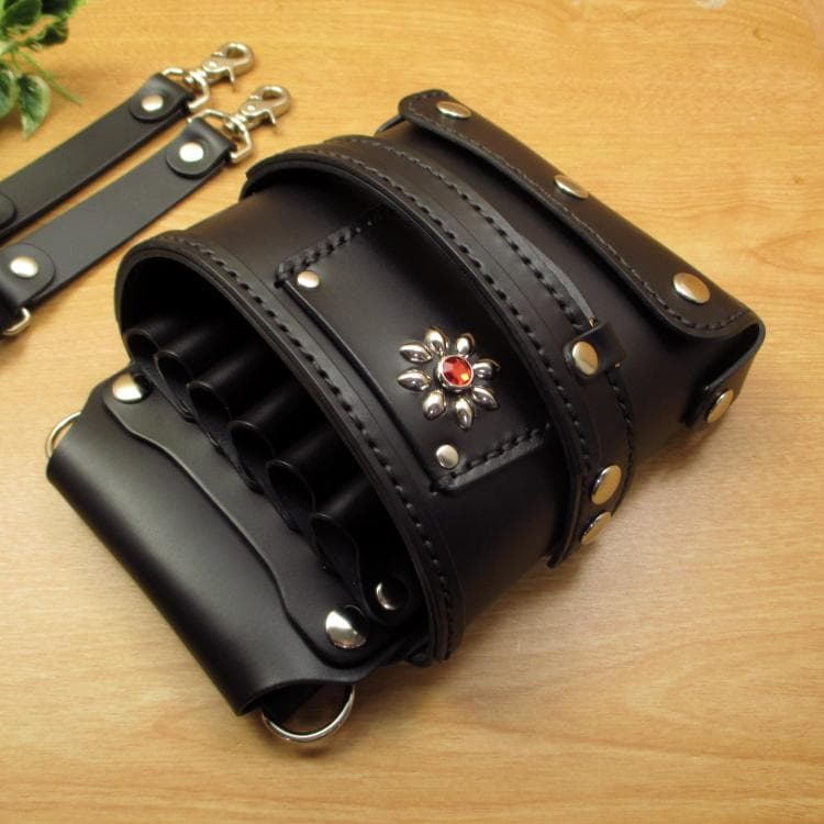 フラワースタッズ装飾 ブラック 6丁 本革シザーケース SCA-208/CKAの