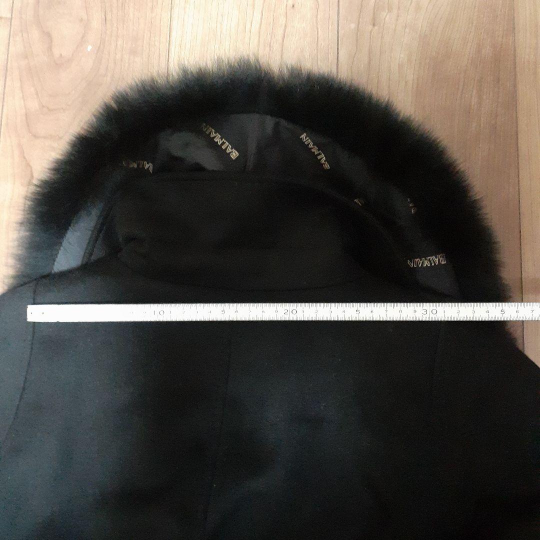 BALMAIN ロングコート ファー付き、色ブラック、　サイズ９