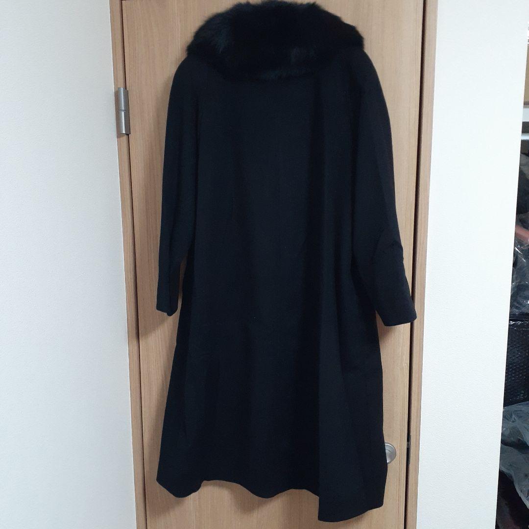 BALMAIN ロングコート ファー付き、色ブラック、　サイズ９