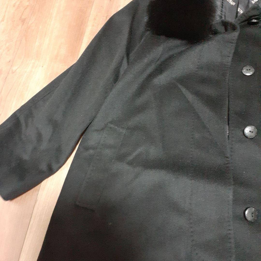 BALMAIN ロングコート ファー付き、色ブラック、　サイズ９