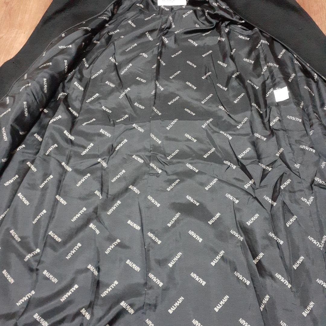 BALMAIN ロングコート ファー付き、色ブラック、　サイズ９