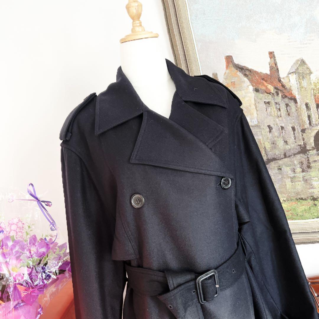 美品　サンローラン パリ カシミアブレンド ロング　トレンチ　コート ブラック