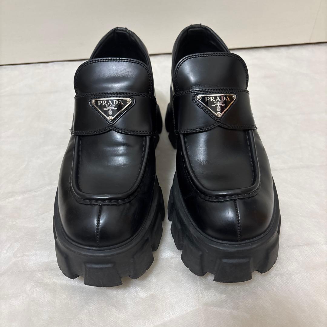 【美品】PRADA プラダ モノリス レザー ローファー プラットフォーム 厚底