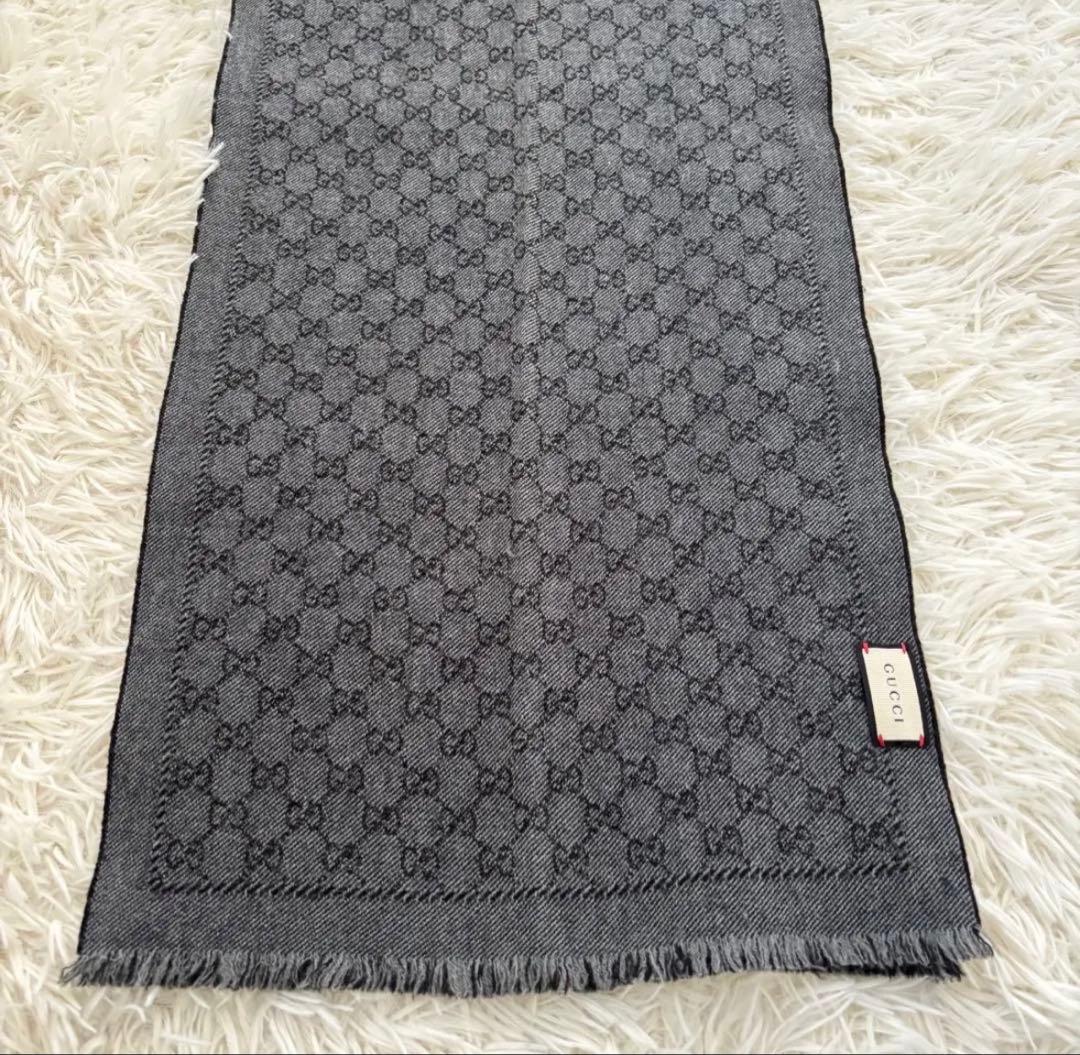 GUCCI グッチ GG リバーシブル ウール マフラー グレー ブラック