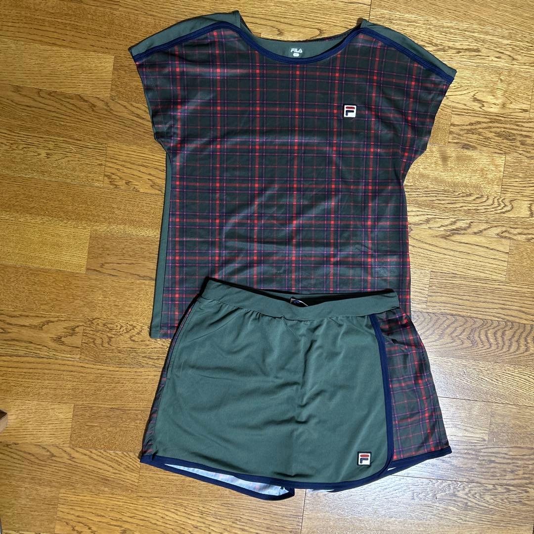 フィラ 【Lサイズ】上下セット 半袖Tシャツ チェックプリーツスコート
