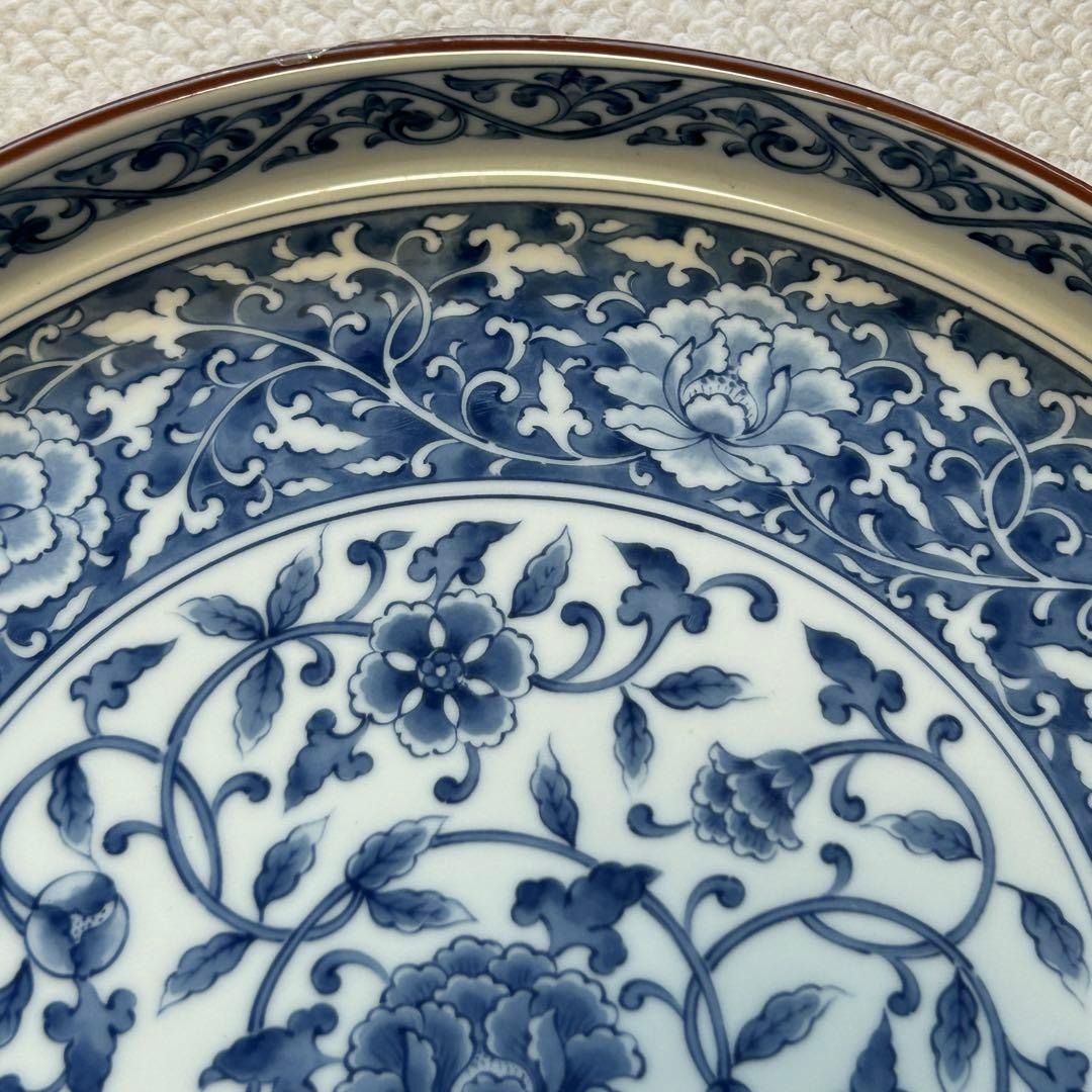 橘吉 たち吉 青花唐草 牡丹 大皿 中深皿 盛皿 陶磁器 直径29.5