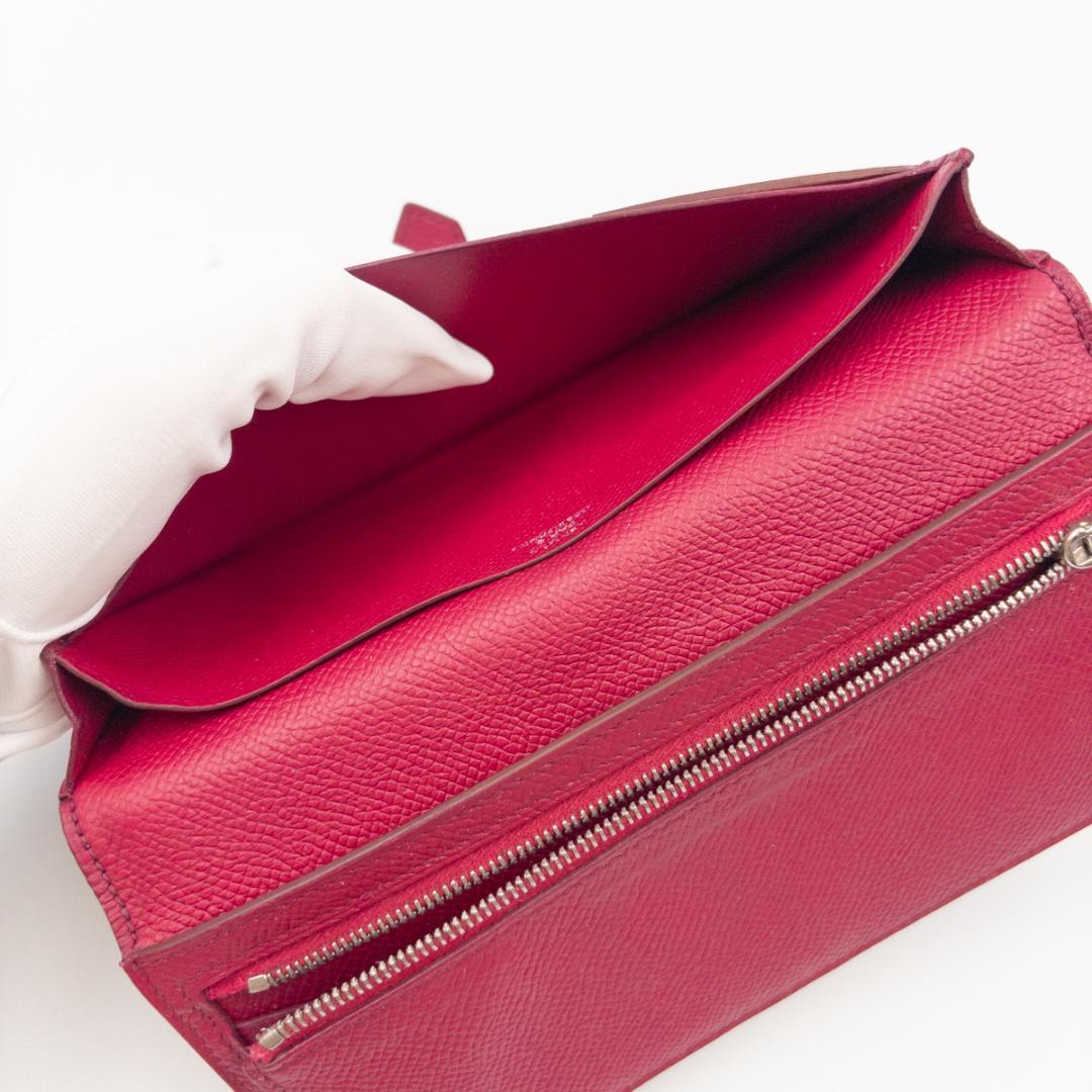 HERMES エルメス ベアンスフレ ヴォーエプソン長財布 ボルドー 刻印□N