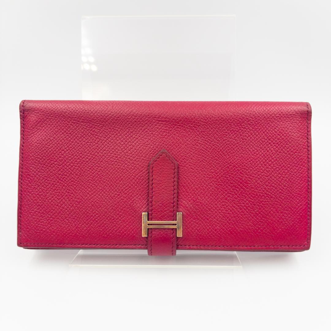 HERMES エルメス ベアンスフレ ヴォーエプソン長財布 ボルドー 刻印□N