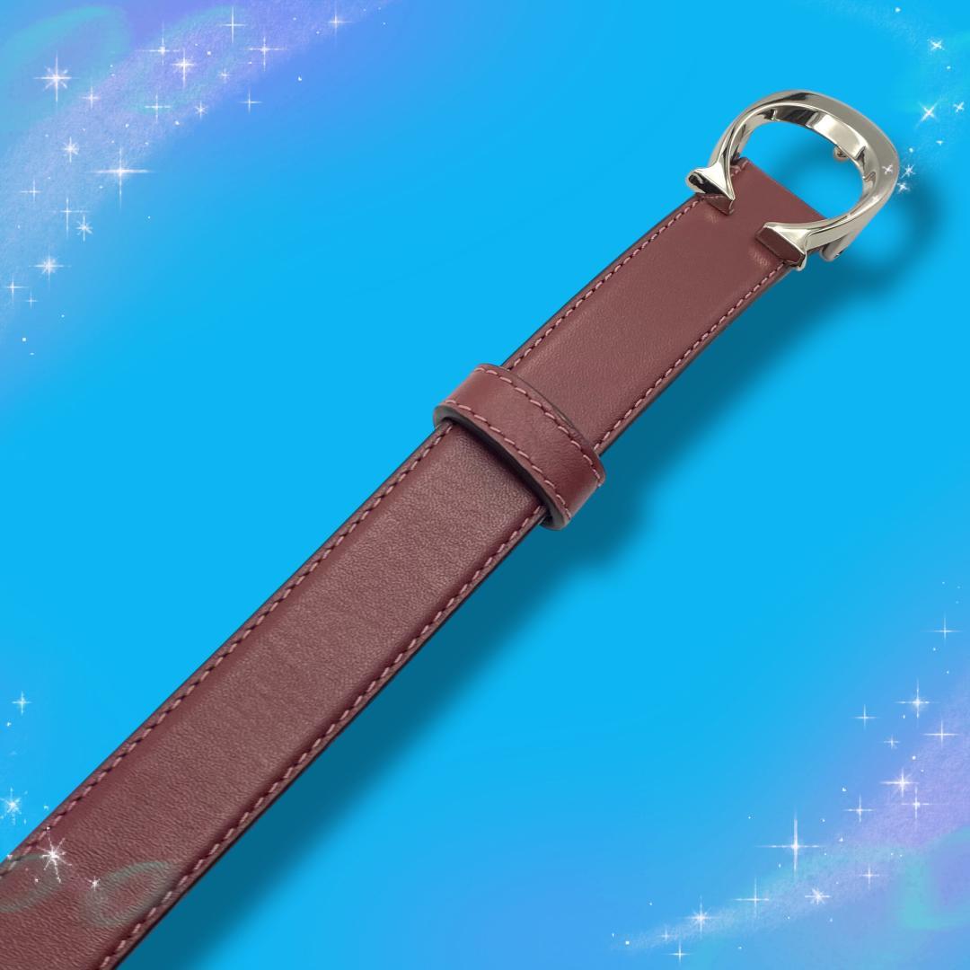 《超美品》コーチ ベルト Cバックル レザー ボルドー系 シルバー金具